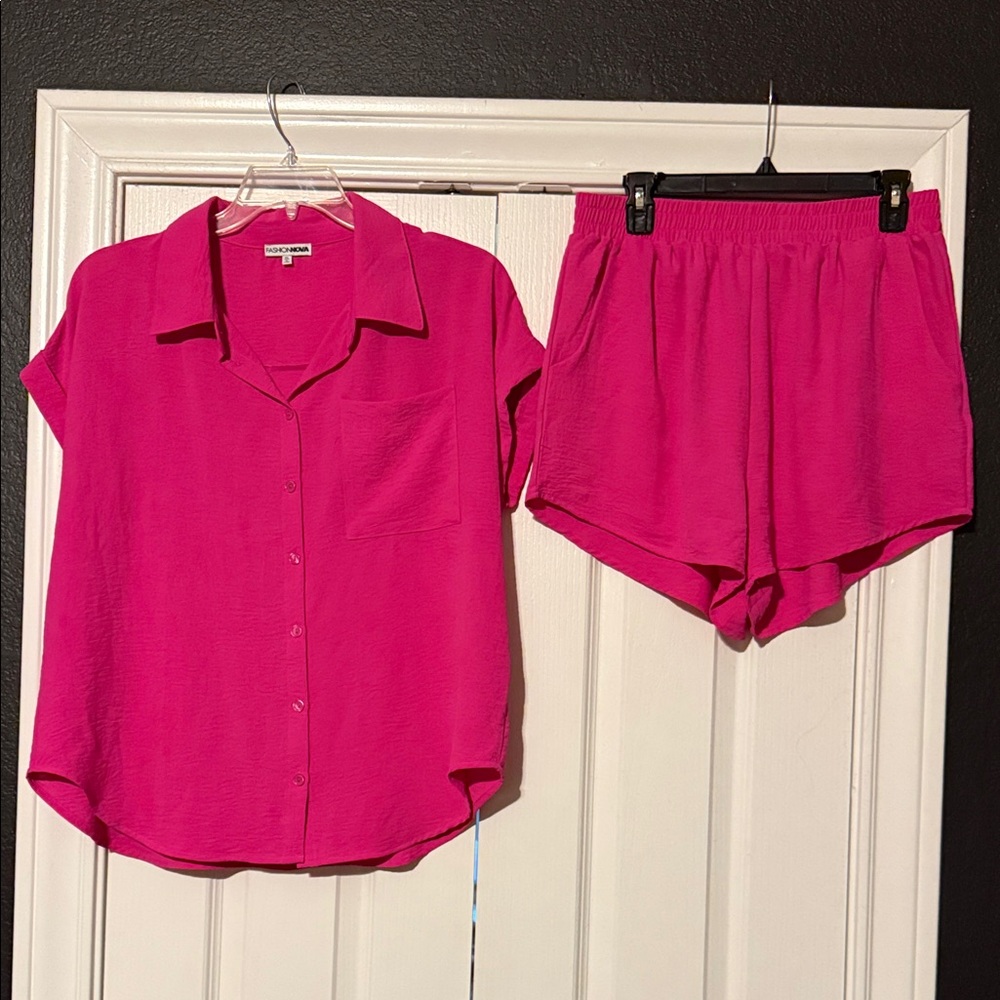 Women's Pink Two Piece Shorts Set